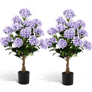 lot 11685 image: Lunmon 2 Pack 3ft Purple Artificial Hydrangea Tree Faux Hydrangea Tree UV Resistant Faux Silk Plant with Cement Base Pot Realistic Topiary Plant for Indoor Outdoor Garden Office Home Porch Patio Decor