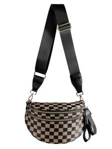 lot 12002 image: FEIBOON Spacious Checkered Nylon Crossbody Bag Bum Bag Handbags Wallets for Women (Khaki Black Checkered)