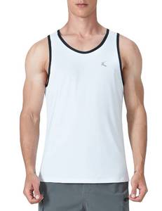 lot 12021 image: KPSUN Mens Quick Dry Swim Tank Tops Workout Athletic Gym Bodybuilding Fitness Sleeveless Beach Shirts Big and Tall(White,L)