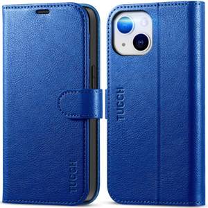 lot 12344 image: TUCCH Wallet Case for iPhone 14 6.1in, Flip PU Leather Magnetic Protective Cover with RFID Blocking 4 Card Slots Stand TPU Interior Case Compatible with iPhone 14 6.1, Klein Blue