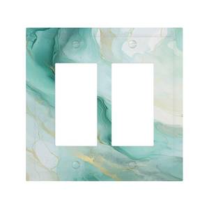 lot 12345 image: Lqzazyr Decorative Outlet Covers Teal Gold Marble Abstract Fluid 2 Gang Double Rocker Electrical Switch Plate Cover Decorate Gfci Wall Plate Light Switch Cover Plate For Living Room Home Decor