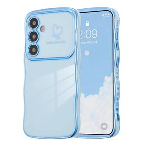 lot 12351 image: ZTOFERA for Samsung Galaxy S25 5G Case 6.2 inch,Cute Curly Wave Frame Case with Love Heart Pattern,Luxury Plating Edge Full Camera Protection Shockproof Phone Case for Women Girls-Blue