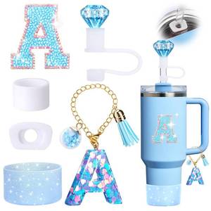 lot 12354 image: Mity rain 6PCS Blue Cup Accessories for Stanley - Initials Decorations for Stanley Cup 30oz 40oz Tumblers with Handle, Cute and Girlie Gift (Y)