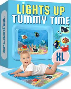 lot 12360 image: SplashEZ Lights Up Tummy Time Water Mat for Babies, Large Baby Water Mat Tummy Time for Sensory Play with LED Glowing Fishes, Inflatable Fun Play Pad for Infants and Toddlers 3 to 36 mo