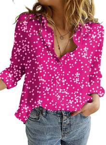 lot 12379 image: Dokotoo Womens Work Business Chiffon Button Down Blouses and Tops Loose Fit Dressy Alicia Floral Print V Neck Long Sleeve Shirts for Women Office Boho Top Trendy Pink L