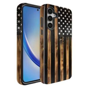 lot 12380 image: BSMOSPER Compatible for Samsung Galaxy S25 Ultra 5G Case, Dual Layer Heavy Duty 2 in 1 Shockproof Protective Phone Case,Burnt Wood American Flag