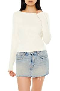 lot 12386 image: Forever 21 Womens Boat-Neck Long-Sleeve Top Ivory Medium