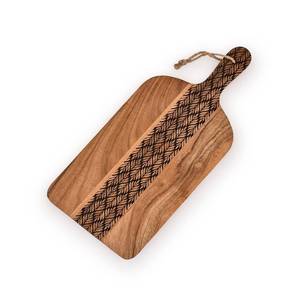 lot 12393 image: Kimona Cutting Board Acacia Wood Cutting Board with Handle for Meat, Cheese Board, Vegetables, Bread, Decorative Wooden Serving Board for Kitchen (15in X 7in X 0.75in)