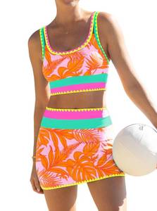 lot 12421 image: popvil High Waisted Bikini Sets for Women Tummy Control Swimsuits 3 Piece Bathing Suits Neon Swimwear with Skirt 2026 Orange X-Large