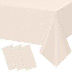 lot 12422 image: YIDAKO 3Pcs Beige Tablecloths for Rectangle Tables,Disposable Plastic Ivory Table Cloth,Waterproof Cream Table Cover for Birthdays Weddings Anniversary Party Decorations,54 x 108 Inch