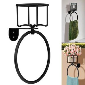 lot 12453 image: 1Pcs Vintage Towel Ring with Candle Holder � Unique Antique Rustic Bathroom Accessories, Towel Holder, Wall-Mounted, Sturdy (Black)