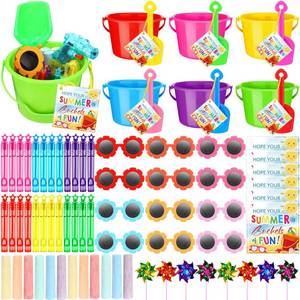 lot 13252 image: Chivao 42 Beach Favors Pool Favors End of Year Student Gifts Bulk Sand Buckets Shovels Bubble Wands Sunglasses Sidewalk Chalks Pinwheels Summer Pool Toy Gift Bulk for Kids Swim Party Supply