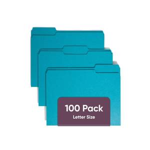 lot 13256 image: Smead Standard File Folders, 100 Count, Teal, 13-Cut Tabs, Letter Size (13143)