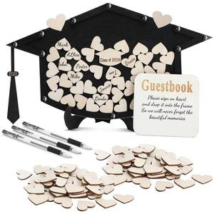 lot 13259 image: Roowest Graduation Guest Book Alternative Class of 2026 Wooden Frame Book with 50 Wood Chips 3 Pens 1 Sign Graduate Party Favor for Guest Ceremony Decoration(Black)