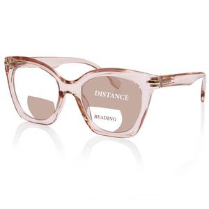lot 14342 image: OPTOFENDY Bifocal Reading Glasses for Women Oversized Cat Eye Bi-focal Readers Designer Clear Top Eyewear LBrown 1.75x