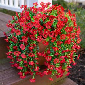 lot 14360 image: INSPRING Artificial Faux Outdoor Outside Flowers Plants, 2 PCS Fake Silk UV Resistant Look Real Red Daisy Trailing Vines for Front Door Porch Planter Urn Patio Balcony Decoration