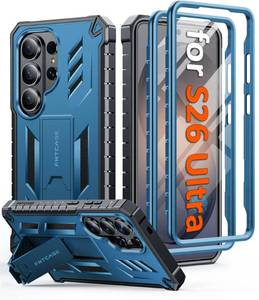 lot 14369 image: FNTCASE for Samsung Galaxy S26-Ultra Case Built-in Screen Protector and Kickstand 2 Front Frames Military-Grade Drop Protection Heavy Duty Shockproof Rugged TPU Case Full Body Protective Blue