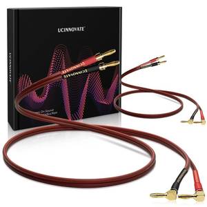 lot 14378 image: UCINNOVATE 2 Pack 14 AWG Speaker Wire with Banana Plugs, 2X 3m HiFi OFC Speaker Cable with Gold-Plated Right Angle Banana Plugs to Banana Plugs Audio Cable Speaker Cord for Audiophile (3m  9.8FT)
