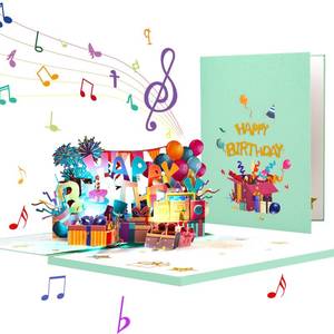 lot 14384 image: DLYMXGC Purple Element Music Playing Pop Up Happy Birthday Greeting Card with LED Light, Love Gift for Adult and Kid with Blank Note and Envelope, Celebration for Daughter, Son, Mom, Dad 3-Pack