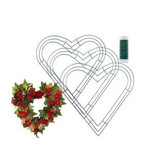 lot 14401 image: 3pcs Metal Wire Wreath Frame Form Hanger with Green Flexible Paddle Wire for Crafts,Christmas Wreaths Tree,Garland,Valentines Greeting Party Decor,New Year and Seasonal Holidays Decor (Heart -12inch)