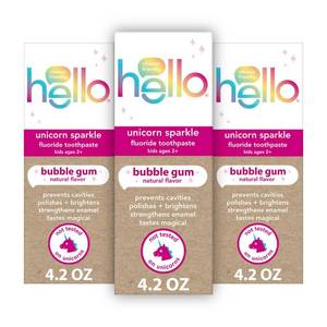 lot 14409 image: hello Kids Unicorn Sparkle Bubble Gum Fluoride Toothpaste - 4.2oz3pk