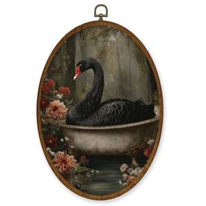 lot 14444 image: WULQYING Vintage Black Swan Bathroom Wall Art Decor, Moody Black Swan in Bathroom Oval Framed Canvas Art Prints, Dark Academia Animal Wall Hanging Decor for Washroom Restroom, 8.5x11.3 Inches