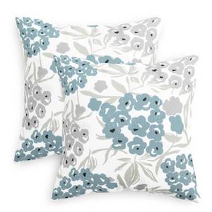 lot 14449 image: CaliTime Throw Pillow Cases Pack of 2 Cozy Fleece Three-Tone Cute Flower Floral Leaves Decorative Cushion Covers for Couch Bed Sofa Farmhouse Decoration 18 X 18 Inches Smoke Blue Sage Grey
