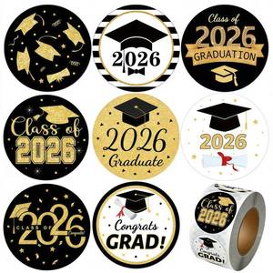 lot 14452 image: WRBAJIS 2026 Graduation Stickers 500Pcs Class of 2026 Stickers Black Gold Congrats Grad Envelope Seals Sticker 1.5 Inch Self-Adhesive Label Stickers for Gift Invitation Cards Graduation Party Supplies