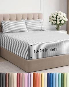 lot 14488 image: Extra Deep Queen Sheet Set - 6 Piece Breathable and Cooling Sheets - Hotel Luxury Bedding for Women, Men, Kids and Teens - Easy Secure Fit - Soft and Wrinkle Free with Extra Deep Pockets - Grey Stripes