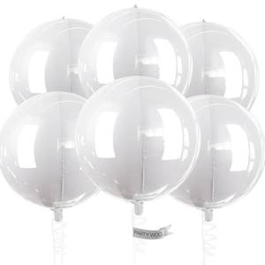 lot 14491 image: PartyWoo White Foil Balloons 6pcs 22 Inch Large Round Foil Big Giant 4D Jumbo Inflatable Mirror Ball Mylar Balloons for Baby Shower Birthday Wedding engagement Winter Tea Party Decorations