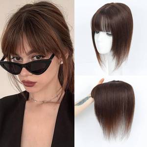 lot 14492 image: JANATOUCH Hair Topper For Women With Bangs Mocha Brown Color Toppers For Women Real Human Hair 11 Inches Straight Hairpieces For Solve Slightly Hair Loss Adding Volume