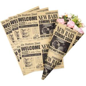 lot 14493 image: RUSPEPA 10 Sheets Kraft Vintage Newspaper Baby Flower Wrapping Paper, Rustic Retro Brown WELCOME LITTLE ONE Announcement Kraft Floral Bouquet Wrap for Florist, Baby Shower, Gender Reveal, Newborn Gift