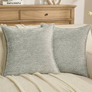 lot 14497 image: FUTEI Pack of 2 Solid Chenille Throw Pillow Covers 18x18 Inch Soft Grainy Textured Decorative Cushion Cases Modern Farmhouse Accent for Couch Bed Living Room, Dusty Blue