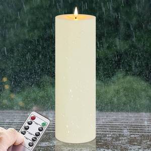lot 17398 image: Zevanor 4in x 12in Flameless LED Waterproof Remote Pillar Candles, Timer Battery Operated Flickering Large Plastic Ivory Outdoor Candles (Long Lasting 420 Hours, Pack of 2)