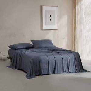 lot 17400 image: Calvin Klein - Queen Size Sheets Set, Naturally Soft Cotton-Blend Melange Jersey Bedding - Bed Sheets with Matching Pillowcases and Fitted Sheet (Modern Cotton Dark Blue)