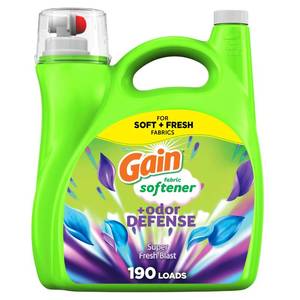 lot 17406 image: Gain Super Fresh Blast Liquid Odor Defense Fabric Softener, 140 FL OZ 190 Load, Softening Laundry Conditioner for 2 in 1 Freshness plus Odor Protection