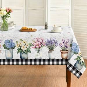 lot 18433 image: Horaldaily Spring Summer Tablecloth 60x60 Inch Round, Easter Watercolor Tulip Lavender Hydrangea Vase Blooming Floral Table Cover for Party Picnic Dinner Decor