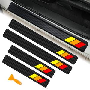 lot 18435 image: MOCHENT Tricolor Door Sill Protectors for Toyota Tacoma TRD 4Runner Tundra Rav4 Highlander Accessories, Carbon Fiber FrontRear Door Sill Plate Guard, Retro Stripe Door Entry Guard Stickers(4 Pcs)