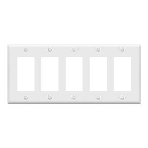 lot 18448 image: ENERLITES Decorator Light Switch or Receptacle Outlet Wall Plate, Gloss Finish, Size 5-Gang 4.50in x 10.03in,Polycarbonate Thermoplastic, 8835-W, White