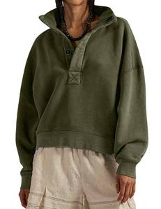 lot 18461 image: Size L TERIVEEK Women Button Mock Neck Sweatshirt Oversized Long Sleeve Henley Pullover Tops 2025 Fall Casual Teen Girls Outfits Army Green