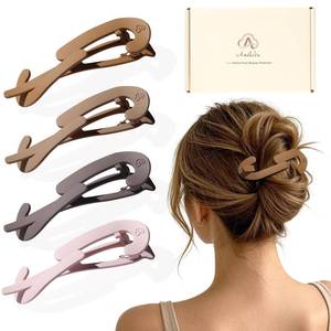 lot 18475 image: (Bundle of 2) Amlaidu Large Twist Flat Hair Clips for Medium Thick Hair, Stylish Flat Claw Clips for Women, French Hairclips for Long Straight Curly Hair - Pink, Blue Grey, Brown, Khaki, 4pcs