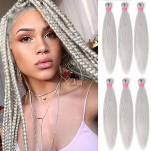 lot 18480 image: AFNOTE Pre Stretched Braiding Hair Extensions 26 Inch 6 Packs Silver Braiding Hair Prestretched Synthetic Soft Hot Water Setting Crochet Braids Hair Extension for Women-Silver Grey
