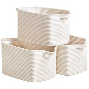 lot 19307 image: R RUNKA Cotton Rope Basket Set of 3 (15inx10.2inx9.1in) - Rectangle Storage Bins - Versatile Toy Storage Organizer - Perfect for Kids, Dog Toys, Books, Shelves - White