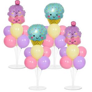 lot 19308 image: 4 Sets Ice Cream Birthday Party Balloons Stand Kit with Ice Cream Foil Balloons Macaron Theme Party Ball Balloon Centerpiece for Tables for Summer Themed Birthday Baby Shower Decoration