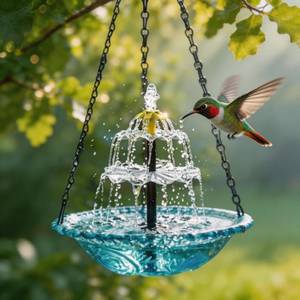 lot 19310 image: 2026 New Solar Cascade Hanging Bird Bath Fountain � Outdoor Bowl Bird Bath with Solar Pump, Large Hanging Fountain for Hummingbirds, Gardens, Patio and Backyard