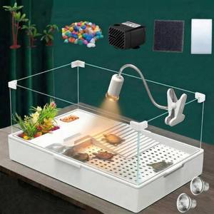 lot 19312 image: Small Turtle Starter Kit with Integrated Pump, Basking Light, Clear Acrylic 3-Layer Easy Cleaning Turtle Tank Aquarium for Small Reptiles