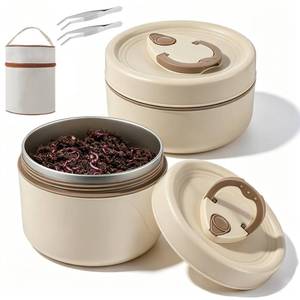 lot 19317 image: Honeydak 2 Pcs Worm Containers Keeper for Fishing, Insulated Bait Cooler for Worms Storage Box with 1 Handbag and 2 Tweezers, Empty Holder Box for Keeping Fresh and Alive(Beige)