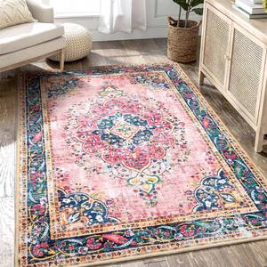 lot 19321 image: YesRug Boho Rug 3x5 Pink Small Area Rug Washable Vintage Rug for Kitchen Living Room Bedroom Bathroom Office Low Pile Non Slip Indoor Floor Carpet