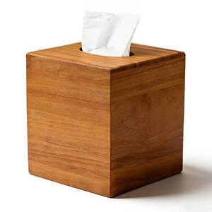 lot 19329 image: Chicvilla Tissue Box Cover Square, Teak Wood Tissue Box Holder with Slide-Out Bottom, Wooden Tissue Box Cover Cube for Bathroom, Bedroom, Dinner Table, 5.5 x 5.5 x 6.1 inches