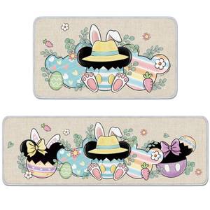 lot 19338 image: HemerVows Easter Kitchen Rugs Set, 2 Pcs Bunny Egg Runner Rugs for Spring Kitchen Decor, Pastel Easter Floor Mats for Home (16in 28in and 16in 47in)